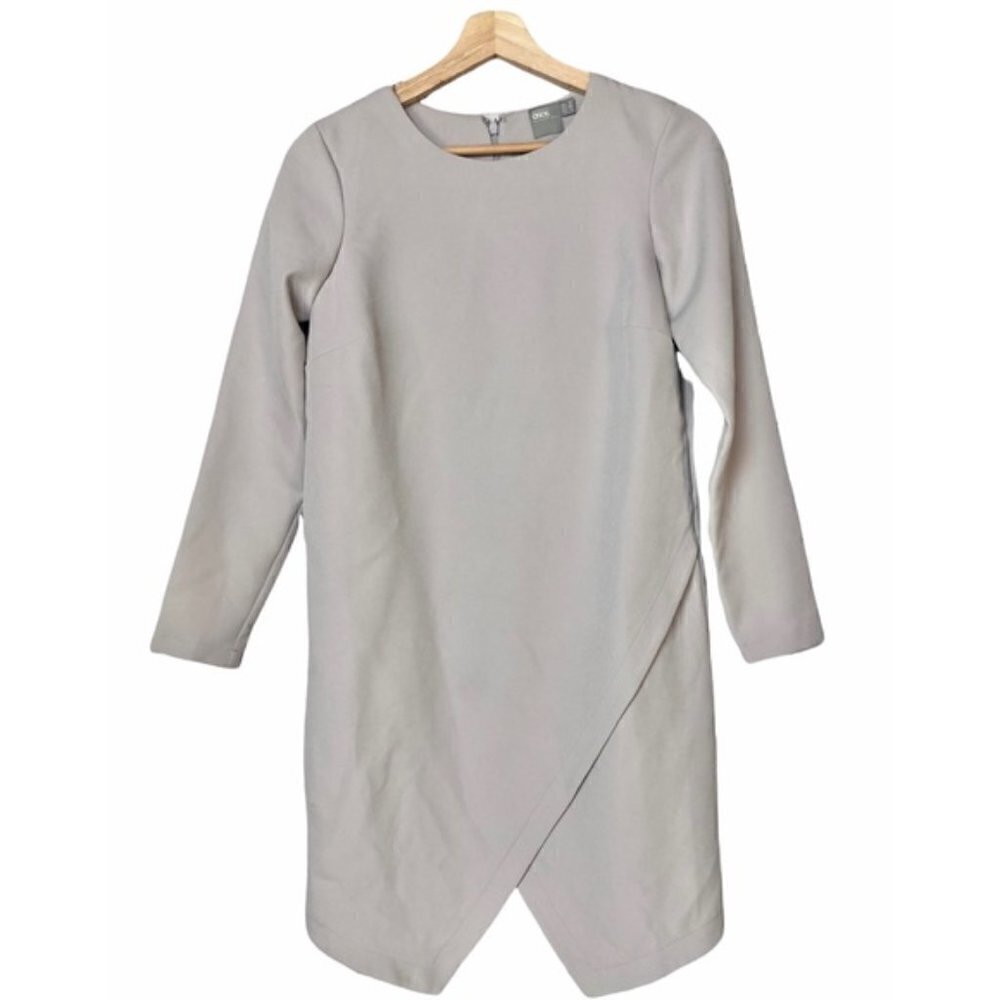 ASOS Clean Shift Asymmetrical Light Gray Long Sleeve Short‎ Dress 4